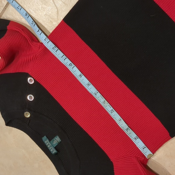 Lauren Ralph Lauren Red & Black Striped Sweater Size Medium - Picture 4 of 4